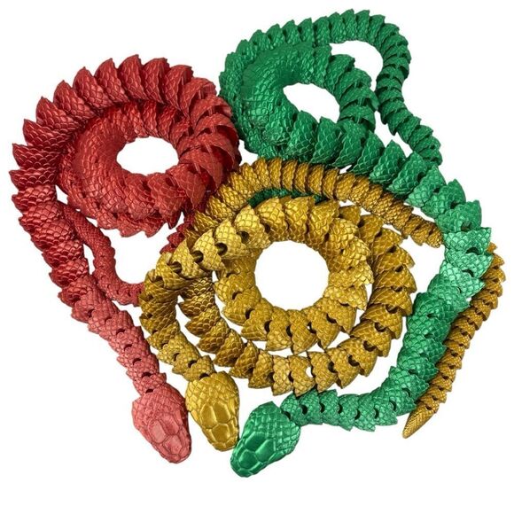 Year of the Snake Articulating 3DPrint 5' Long (Set 3) Red Green Gold Décor Gift - Picture 1 of 7